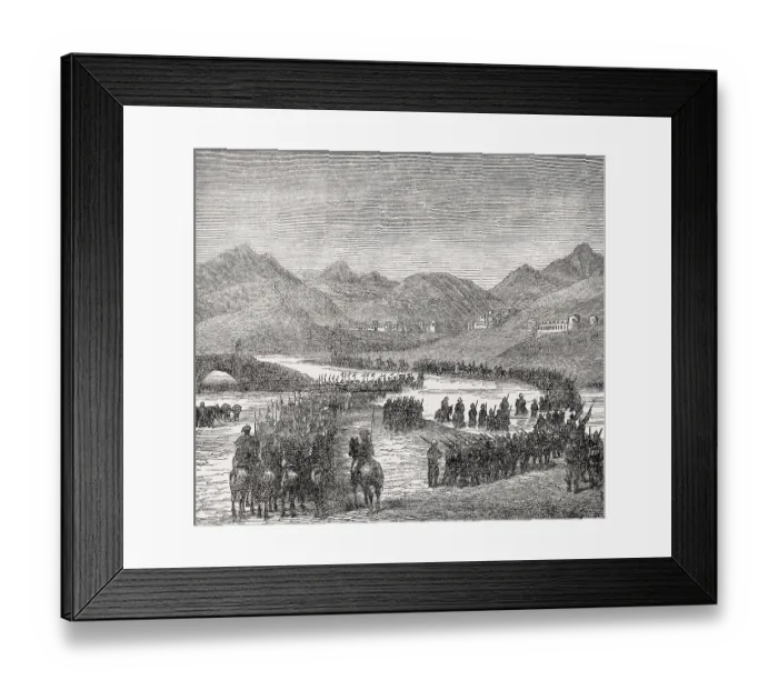 Framed Print : General Ross's division crossing the Logar River Framed Print : General Ross's division crossing the Logar River