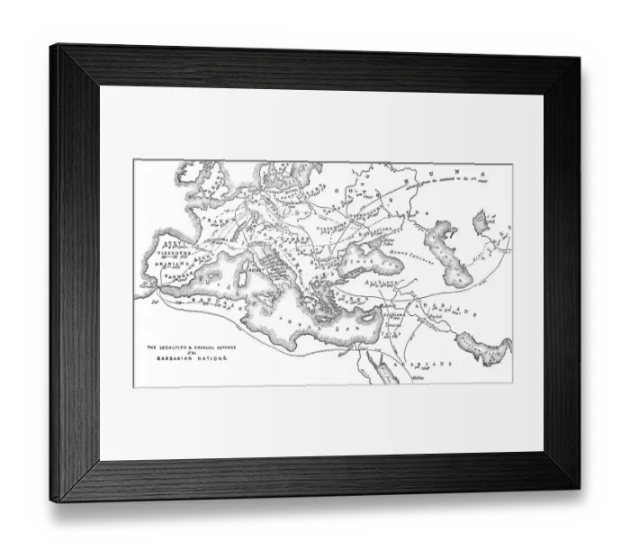 Framed Print : Historical map of the origin or occupation of the barbaric nations