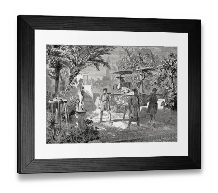 Framed Print : Garden scene, sedan chair, ancient Rome Framed Print : Garden scene, sedan chair, ancient Rome