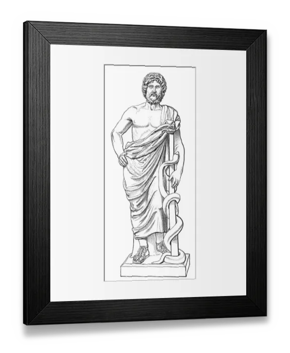 Framed Print : Statue of Asclepius with his serpent-entwined staff Framed Print : Statue of Asclepius with his serpent-entwined staff