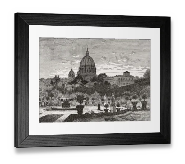 Framed Print : The Gardens of Vatican City, Papal Basilica of St Framed Print : The Gardens of Vatican City, Papal Basilica of St