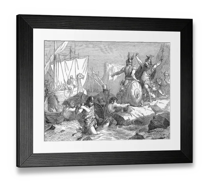 Framed Print : Landing vikings in France, 9th century