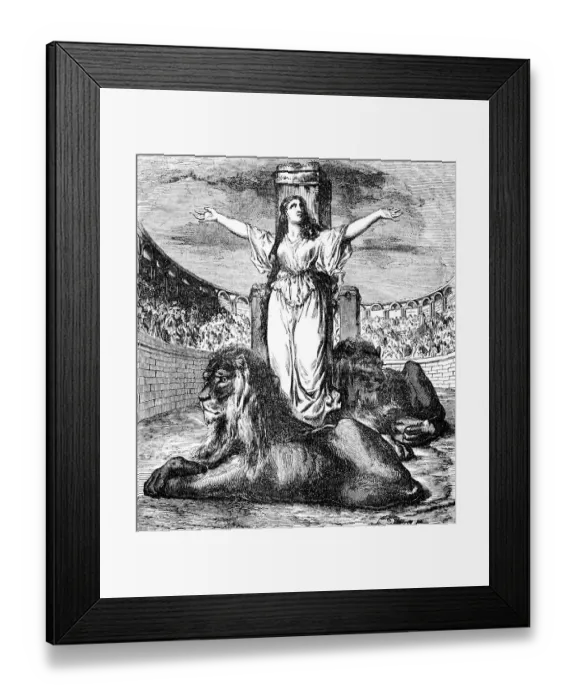 Framed Print : Saint Blandina or Blandine in the arena with lions