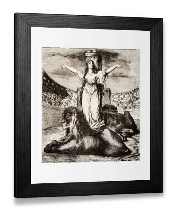 Framed Print : Saint Blandina or Blandine in the arena with lions