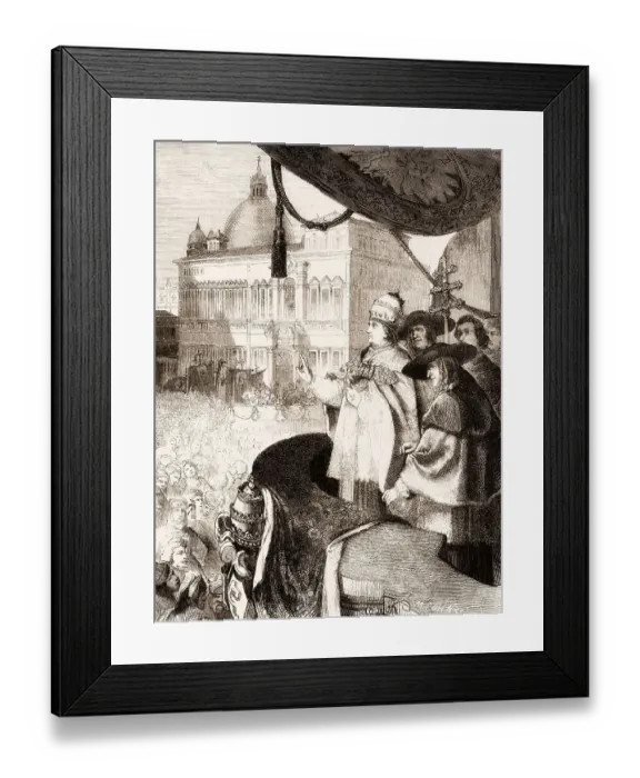 Framed Print : The new pope emerging onto the balcony to the adulation of the crowd