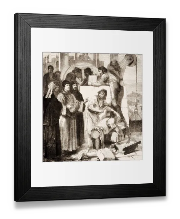 Framed Print : Pope Saint Leo IV, 790 - 855, commissioning the construction of the Leonine Wall