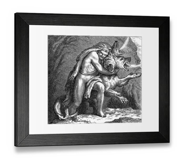 Framed Print : Hercules capturing Cerberus, Greek mythology Framed Print : Hercules capturing Cerberus, Greek mythology