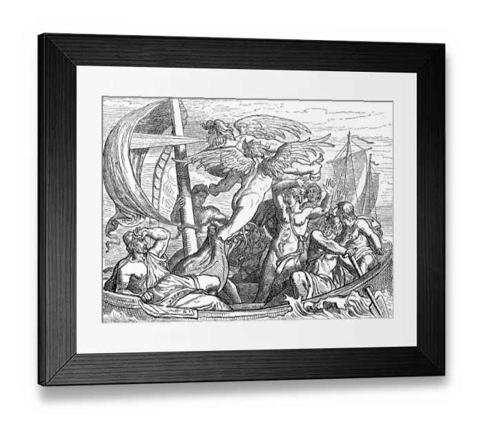 Framed Print : The ship of Odysseus in stormy sea
