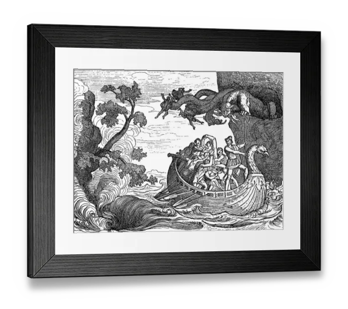 Framed Print : The six-headed monster Scylla and the whirlpool Charybdis