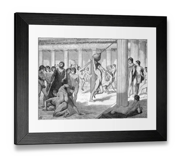 Framed Print : Young Spartans Exercising at Sparta