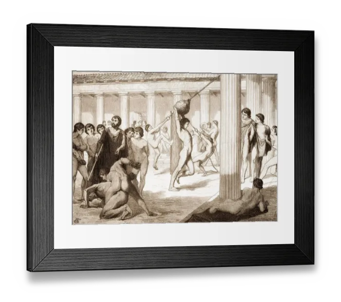 Framed Print : Young Spartans Exercising at Sparta