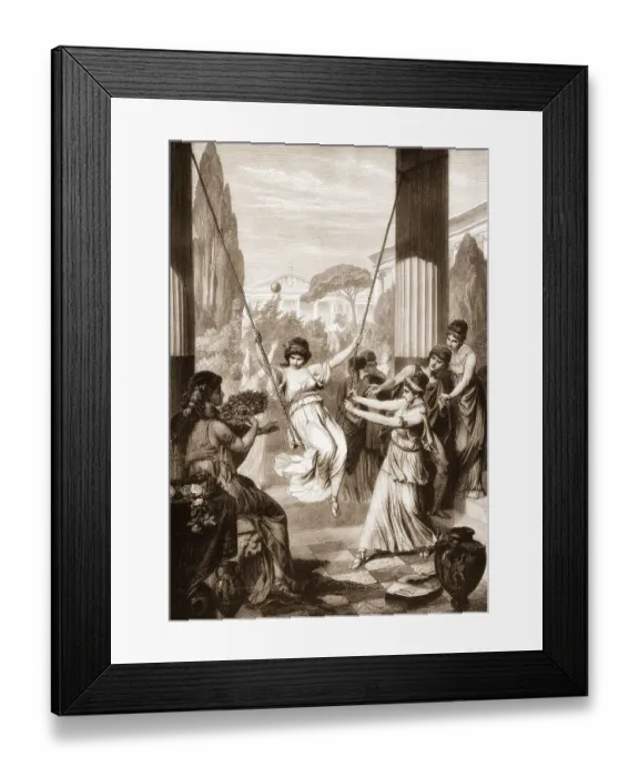 Framed Print : Girls playing with a children swing Framed Print : Girls playing with a children swing