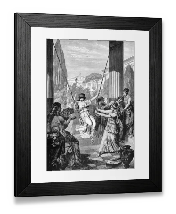 Framed Print : Girls playing with a children swing Framed Print : Girls playing with a children swing