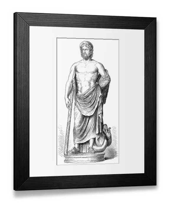 Framed Print : Statue of Asclepius with his serpent-entwined staff