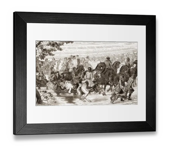 Framed Print : The Great Sleigh Drive, Frederick William the Great pursues Swedish troops across the frozen Curonian Lagoon