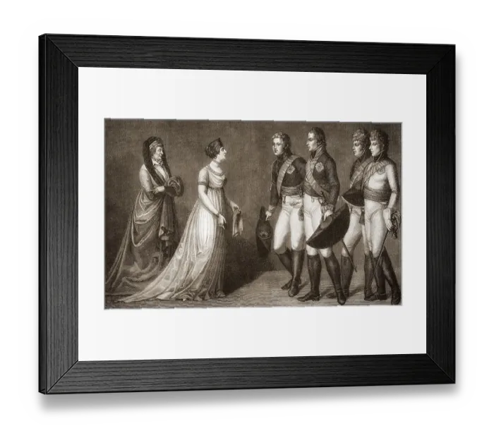 Framed Print : King Frederick William III of Prussia presenting Emperor Alexander I of Russia to his wife Queen Louise of