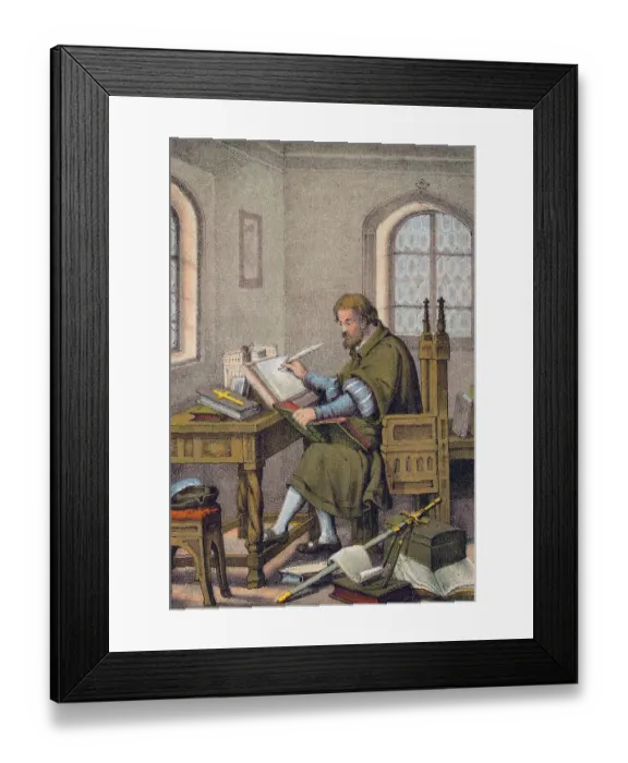 Framed Print : Martin Luther, translating the holy bible at the Wartburg castle