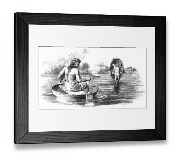 Framed Print : Prehistoric Britons with coracle Framed Print : Prehistoric Britons with coracle