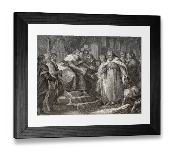 Framed Print : Edward Prince of Wales presenting the captive King John II of France and his son to his father Edward III