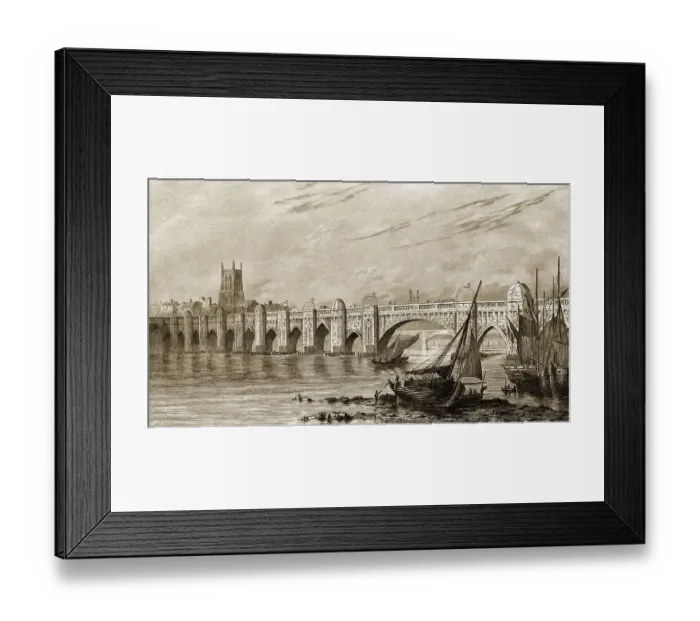 Framed Print : Alte mittelalterliche London Bridge Framed Print : Alte mittelalterliche London Bridge