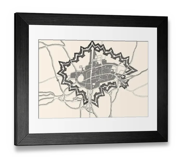 Framed Print : Plan der Befestigungsanlagen von Oxford waehrend des englischen Buergerkriegs