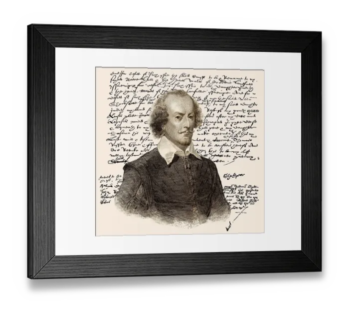 Framed Print : Portraet und Faksimile des Testaments von William Shakespeare