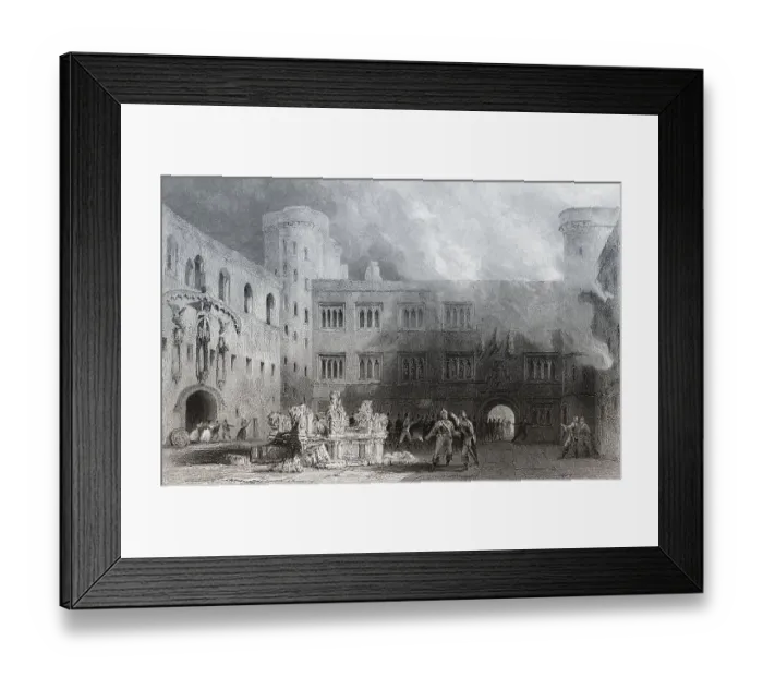 Framed Print : Linlithgow Palace, burning in 1746 Framed Print : Linlithgow Palace, burning in 1746