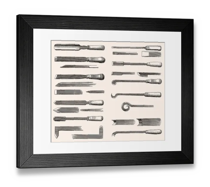 Framed Print : Tools for wood working, 19th century