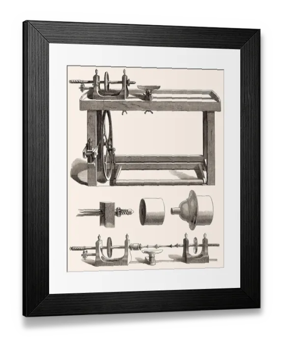 Framed Print : Wood lathe, 19th century, Wood lathe, 19th century