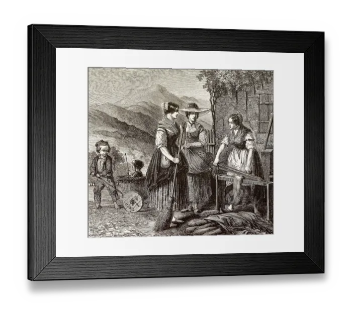 Framed Print : Flachsverarbeitung mit Brechhebel Framed Print : Flachsverarbeitung mit Brechhebel
