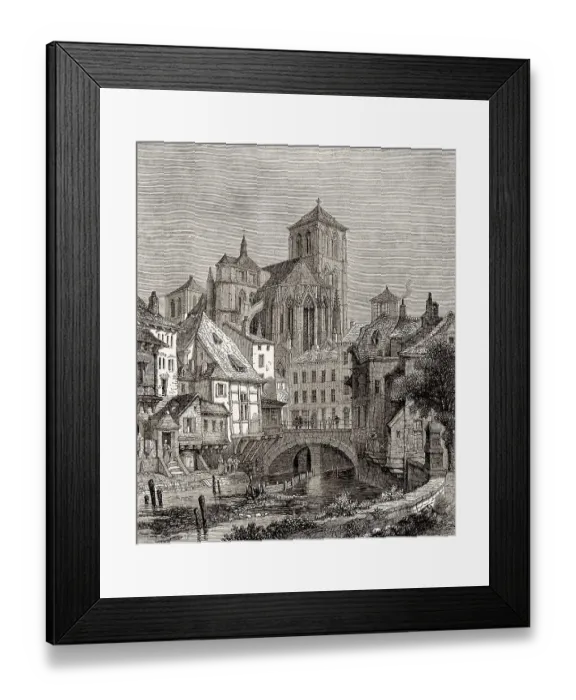 Framed Print : Stadtbild von Huy, einer Gemeinde in Belgien