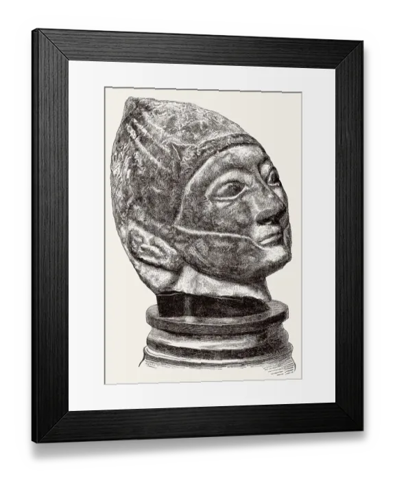Framed Print : Terrakottakopf eines Mannes, Kypro-Archaikum II 600 v Framed Print : Terrakottakopf eines Mannes, Kypro-Archaikum II 600 v