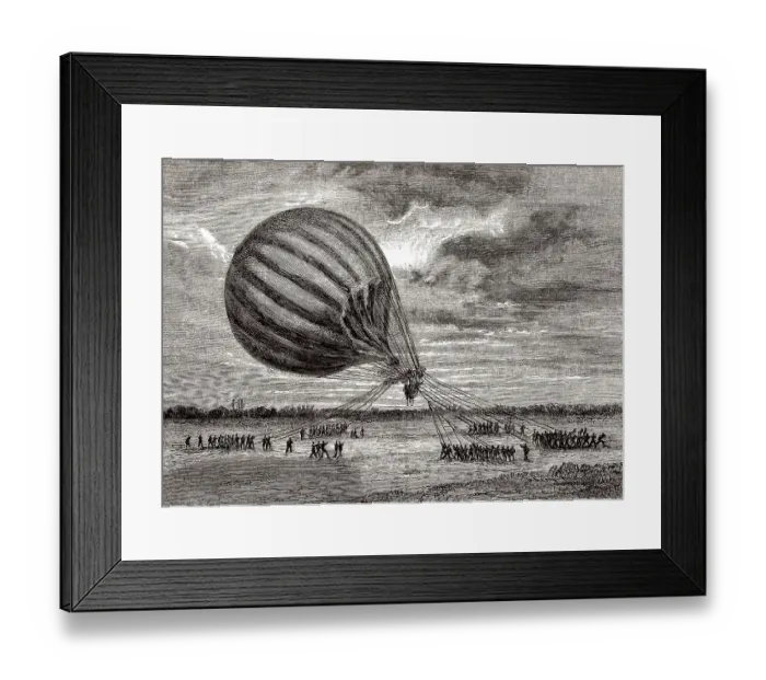 Framed Print : Ungesteuerter Ballonposttransport waehrend der Belagerung von Paris 1870-1871