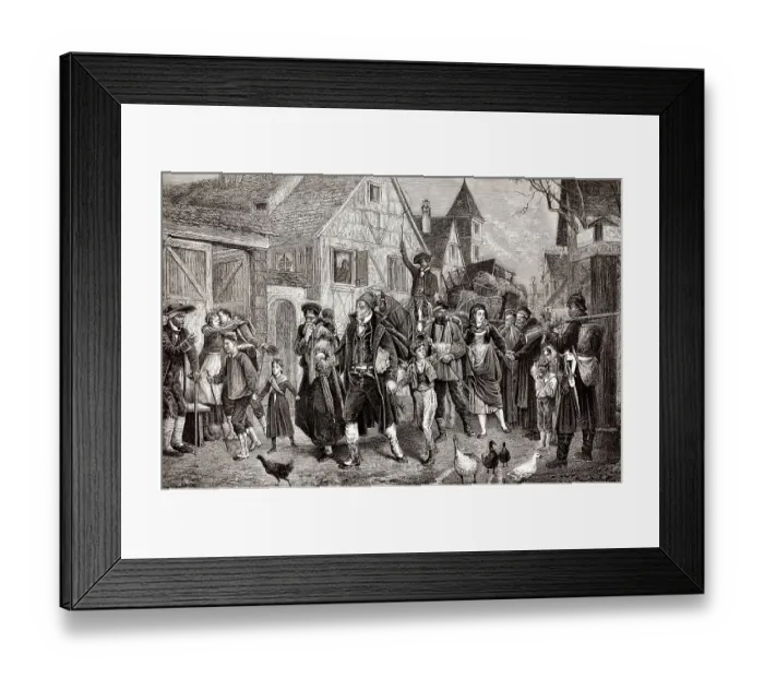 Framed Print : Eine Familie aus dem Elsass wandert nach Frankreich aus Framed Print : Eine Familie aus dem Elsass wandert nach Frankreich aus