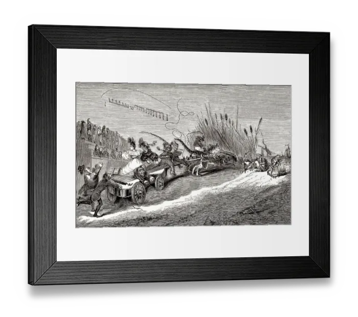 Framed Print : Gitarre, figurales Notenblatt, historische Karikatur von Grandville oder Jean Ignace Isidore Gerard