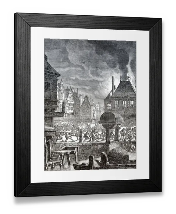 Framed Print : Brand des alten Amsterdamer Rathauses, 1652 Framed Print : Brand des alten Amsterdamer Rathauses, 1652