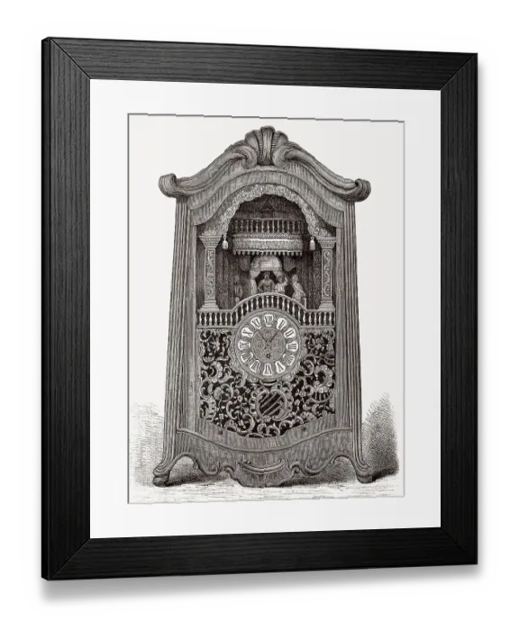 Framed Print : Eine antike Uhr mit einer Spieluhr, 18