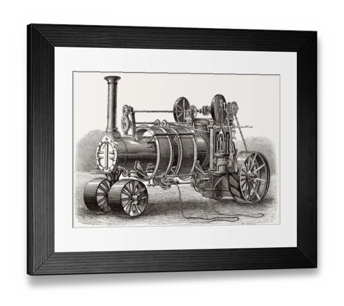 Framed Print : Maschinelle Dampfpflugsysteme bei der Arbeit