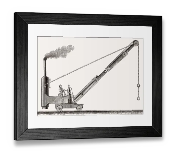 Framed Print : Von einer Dampfmaschine angetriebener Ladekran Framed Print : Von einer Dampfmaschine angetriebener Ladekran