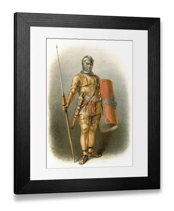 Framed Print : Roman legionary with armor, shield and lance