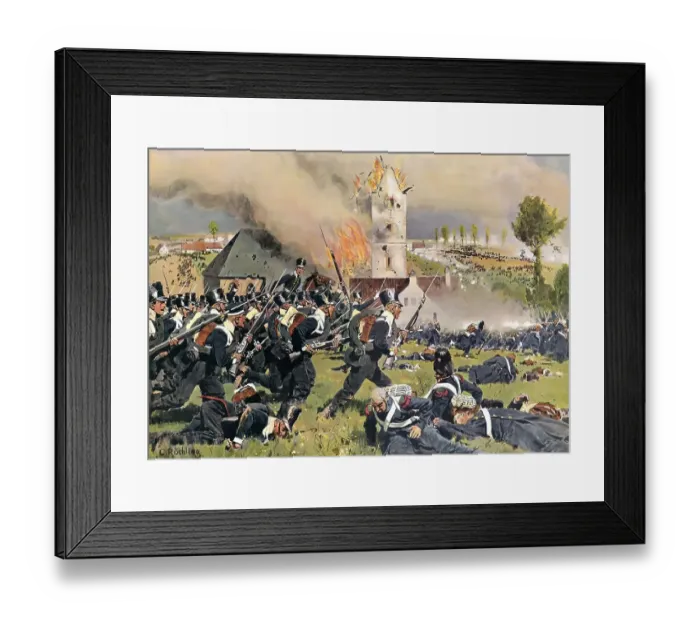 Framed Print : Prussian troops attacking the French at the cemetery of Plancenoit Framed Print : Prussian troops attacking the French at the cemetery of Plancenoit