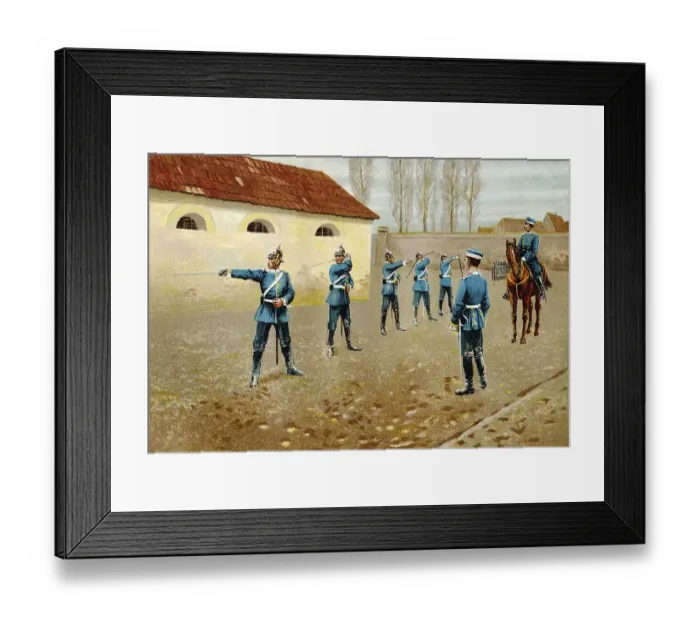 Framed Print : German dragoons from Wuerttemberg fencing