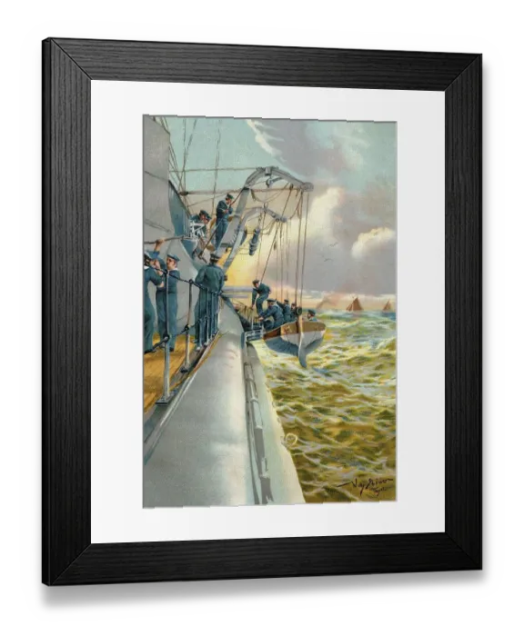 Framed Print : Boat maneuvers with a lifeboat, c