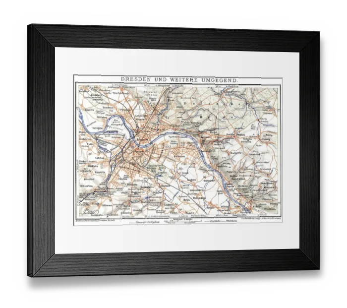 Framed Print : Map of Dresden, Germany, Europe