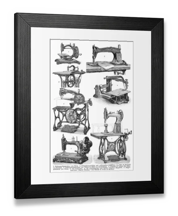 Framed Print : Historical illustration, sewing machines