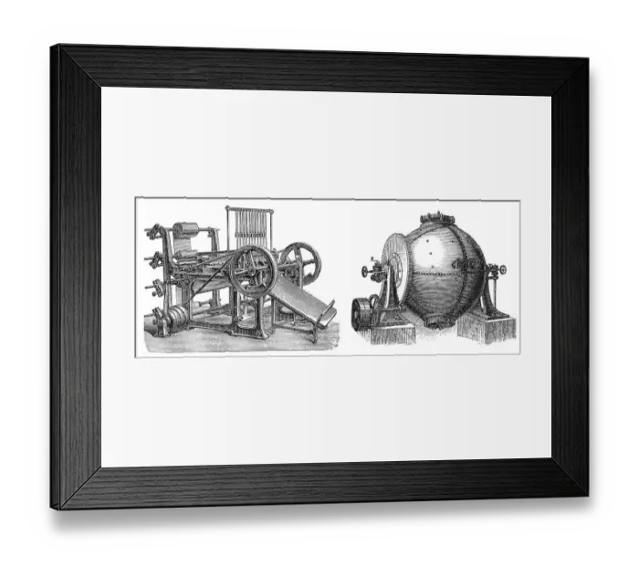 Framed Print : Historical illustration, papermaking machines