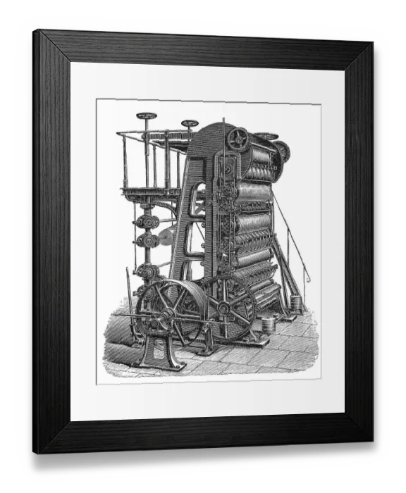 Framed Print : Historical illustration, papermaking machines