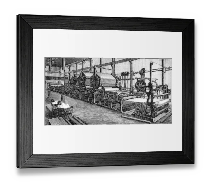 Framed Print : Historical illustration, papermaking machines