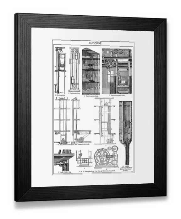 Framed Print : Historic illustration, lift constructions