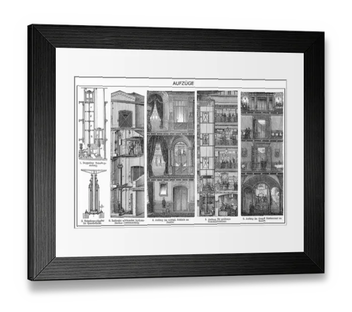 Framed Print : Historic illustration, lift constructions Framed Print : Historic illustration, lift constructions